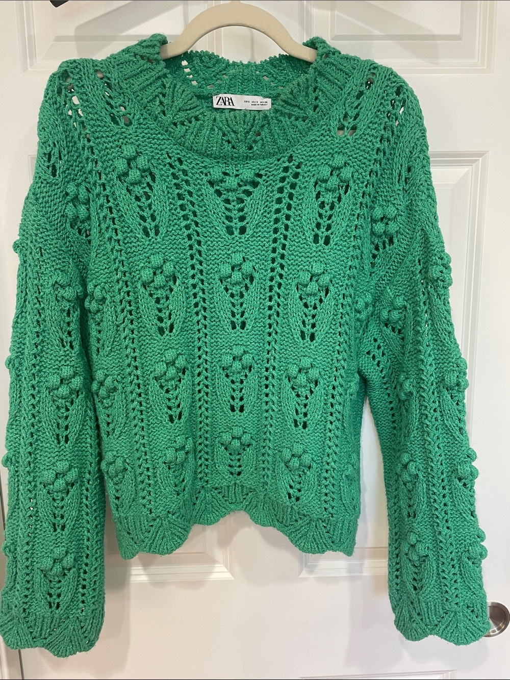 Zara Chunky Bubble Loose Knit Sweater Size Small Green Crewneck Blogger Favorite - Picture 7 of 12